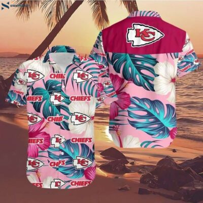 Big Hibiscus Palm Leaf Football Nfl Kansas City Chiefs Hawaiian Shirt