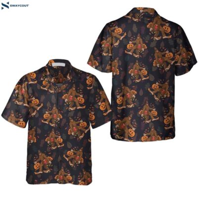 Bigfoot Grabbing Turkey And Pumpkin Hawaiian Shirt