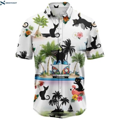 Black Cat On Summer Beach Hawaiian Shirt