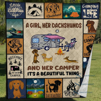 Dachshund Dog Camping Life Quilt Blanket