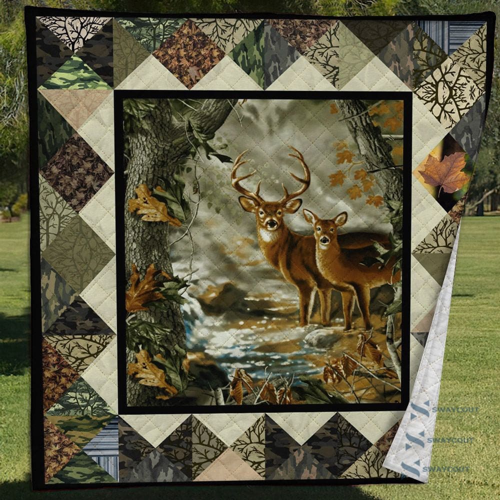 Deer Hunting Christmas Quilt Blanket