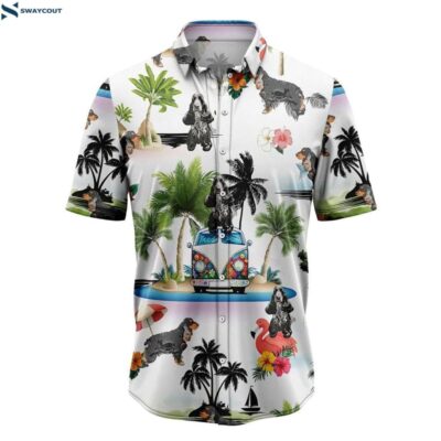 English Cocker Spaniel Dog Hippie Car Palm Vacation Hawaiian Shirt