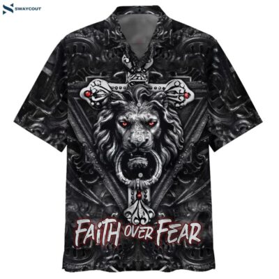 Faith Over Fear Gothic Lion Black Hawaiian Shirts