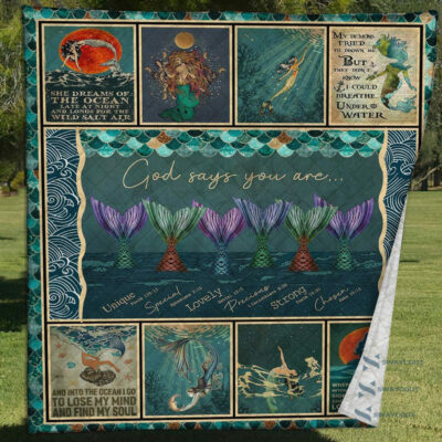 God Says You Are Mermaid Quilt Blanket