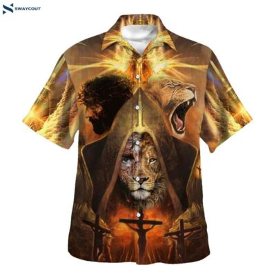 Jesus And Lion Of Judah Hawaiian Shirts For Men