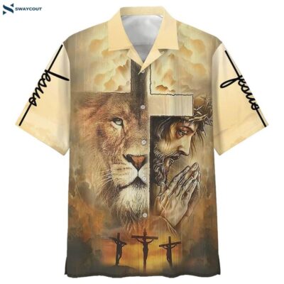 Jesus Praying Lion Of Judah Christian Cross Faith Hawaiian Shirt