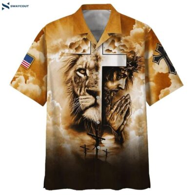 Lion Pray With Jesus On The Cross Hawaiian Shirt