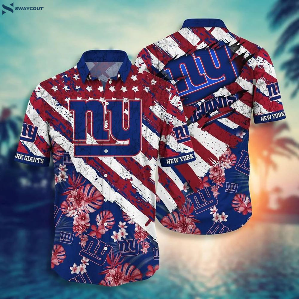 Ny Giants Floral Print American Flag Style Hot Summer Hawaiian Shirt