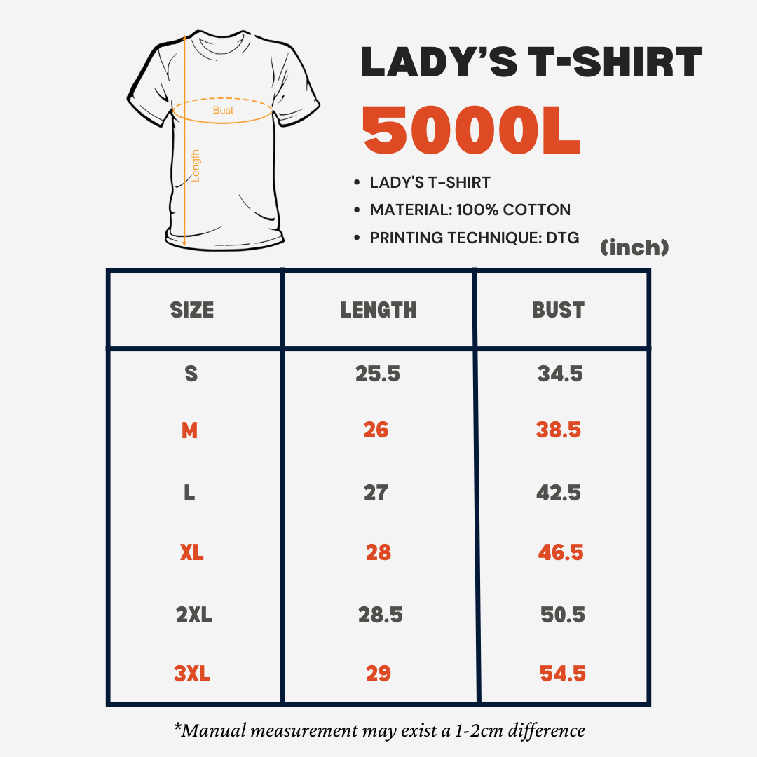 Lady Tee Size Chart