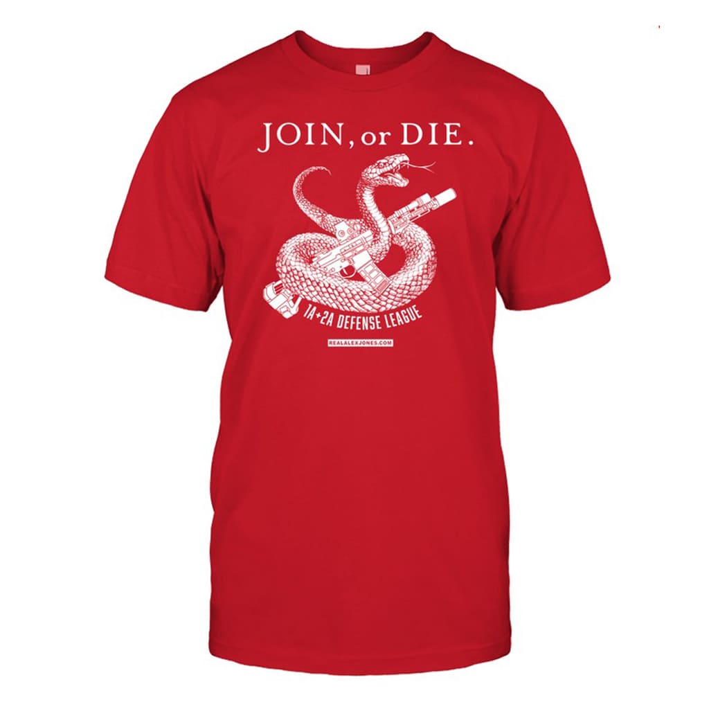 Alex Jones Wearing Join Or Die 1a 2a Defense League Shirt