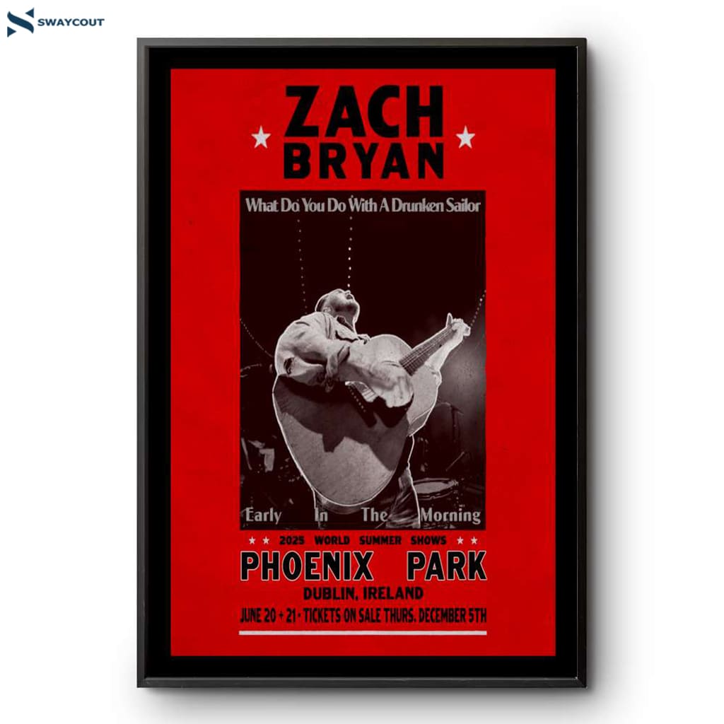 Zach Bryan Tour In Dublin Ireland Jun 20-21 2025 Poster