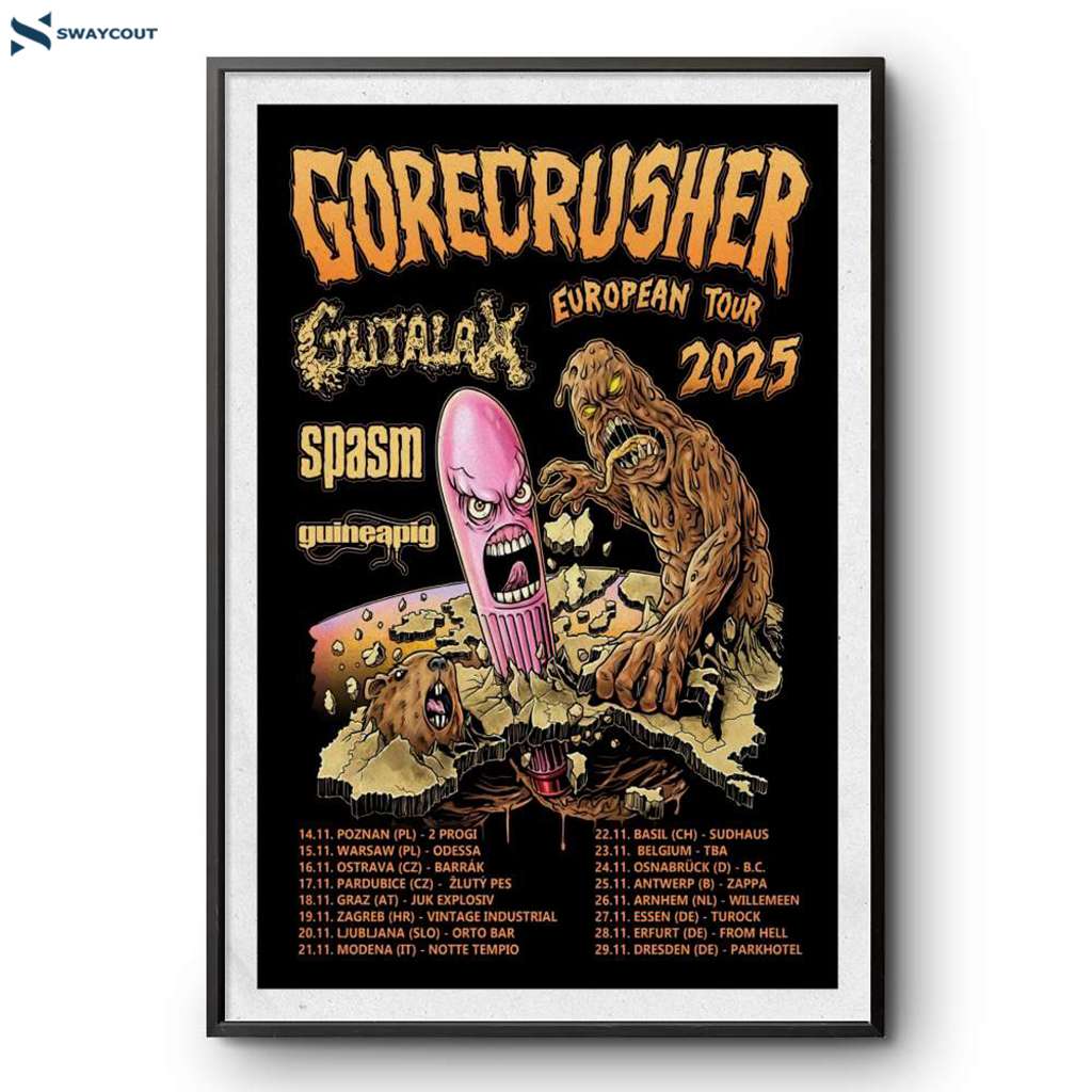 Gorecrusher With Gutalax Spasm And Guineapig European Tour 2025 Poster